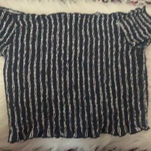 medium sized blue and white striped crop top